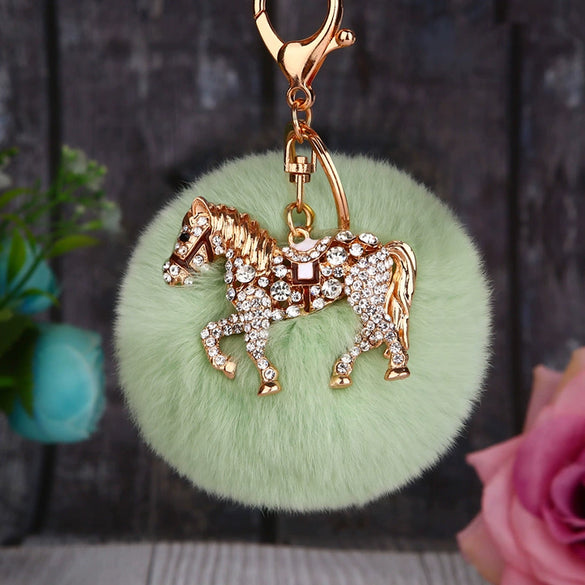 Wholesale Zinc Alloy Pony Car Creative Plush Keychain For Women With Diamond Encrustment