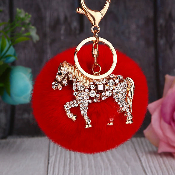 Wholesale Zinc Alloy Pony Car Creative Plush Keychain For Women With Diamond Encrustment