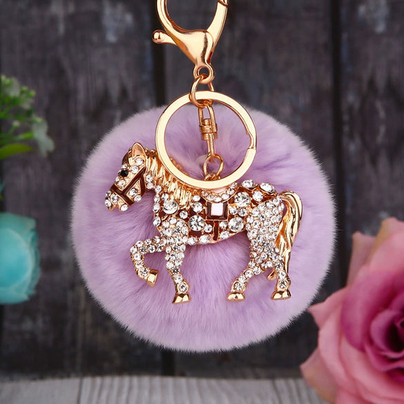 Wholesale Zinc Alloy Pony Car Creative Plush Keychain For Women With Diamond Encrustment