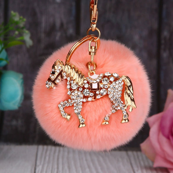 Wholesale Zinc Alloy Pony Car Creative Plush Keychain For Women With Diamond Encrustment