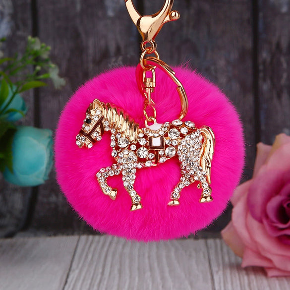 Wholesale Zinc Alloy Pony Car Creative Plush Keychain For Women With Diamond Encrustment