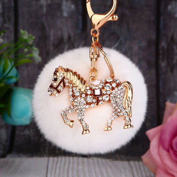 Wholesale Zinc Alloy Pony Car Creative Plush Keychain For Women With Diamond Encrustment