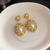Wholesale Zinc Alloy Rhinestone Pearl Electroplated Geometric Oval Hollow Women's Earrings Retro Elegant Light Luxury