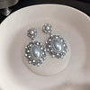 Wholesale Zinc Alloy Rhinestone Pearl Electroplated Geometric Oval Hollow Women's Earrings Retro Elegant Light Luxury