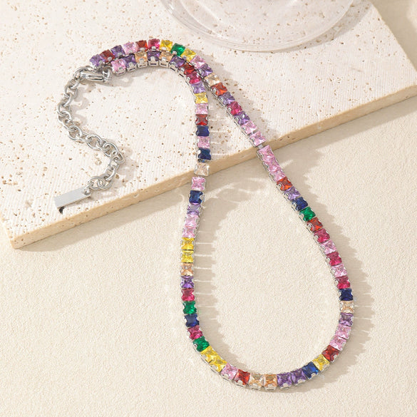 Wholesale Zircon And Copper Dopamine Fashion Geometric Square Necklace With Real Gold Plating