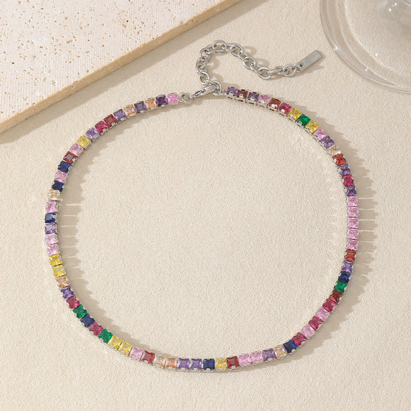 Wholesale Zircon And Copper Dopamine Fashion Geometric Square Necklace With Real Gold Plating