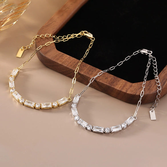 Wholesale Zircon Bracelet S925 Sterling Silver Geometric Style Electroplated