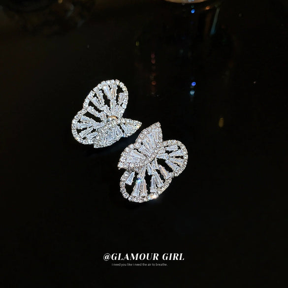Wholesale Zircon Butterfly Earrings For Women Sweet Exquisite Light Luxury Elegant Inlaid Zircon