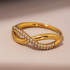 Wholesale Zircon Cross Finger Ring Stainless Steel 18K Gold Plated Geometric Light Luxury Style