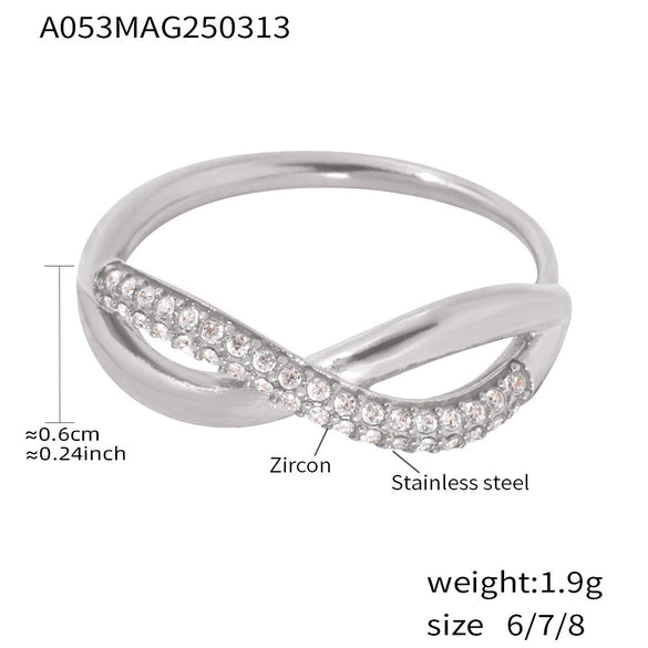 Wholesale Zircon Cross Finger Ring Stainless Steel 18K Gold Plated Geometric Light Luxury Style