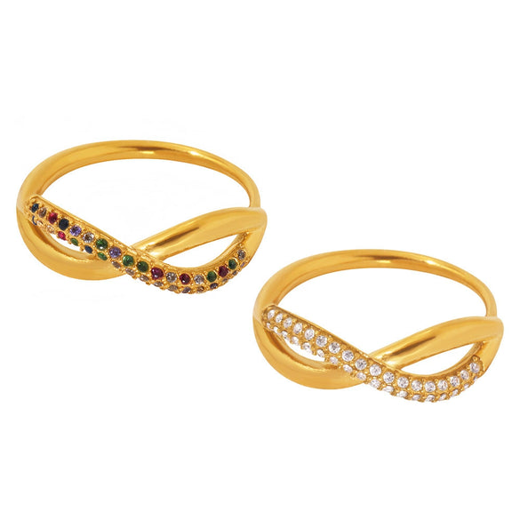 Wholesale Zircon Cross Finger Ring Stainless Steel 18K Gold Plated Geometric Light Luxury Style