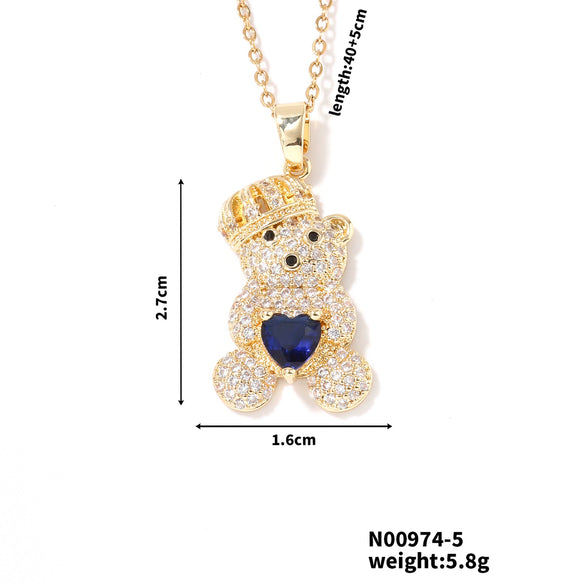 Wholesale Zircon Diamond Love Bear Pendant Jewelry Fashion Style Twisted Chain