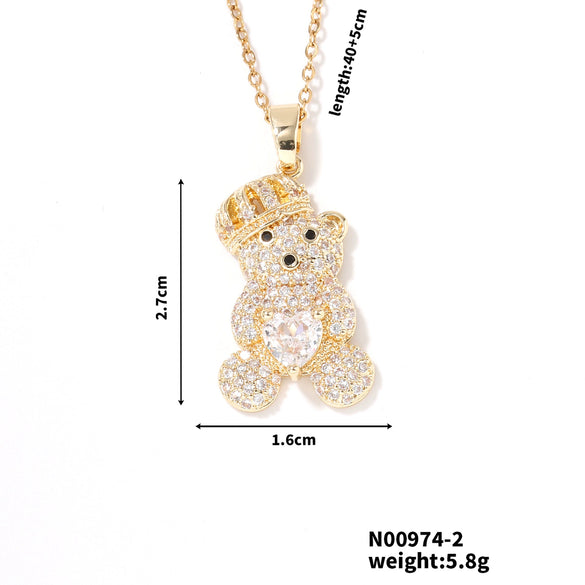 Wholesale Zircon Diamond Love Bear Pendant Jewelry Fashion Style Twisted Chain