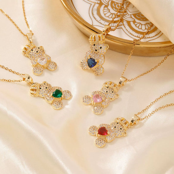 Wholesale Zircon Diamond Love Bear Pendant Jewelry Fashion Style Twisted Chain