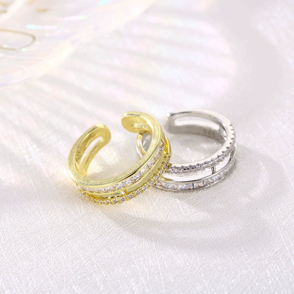 Wholesale Zircon Fashion Cold Style Ring With Geometric Pattern Microinlaid With Full Diamond Opening Adjustable