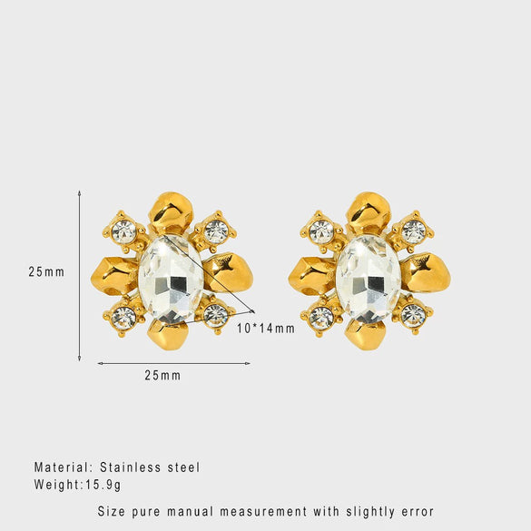 Wholesale Zircon Flower Stainless Steel 18K Gold Plated Earrings For Women