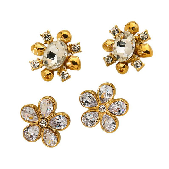 Wholesale Zircon Flower Stainless Steel 18K Gold Plated Earrings For Women