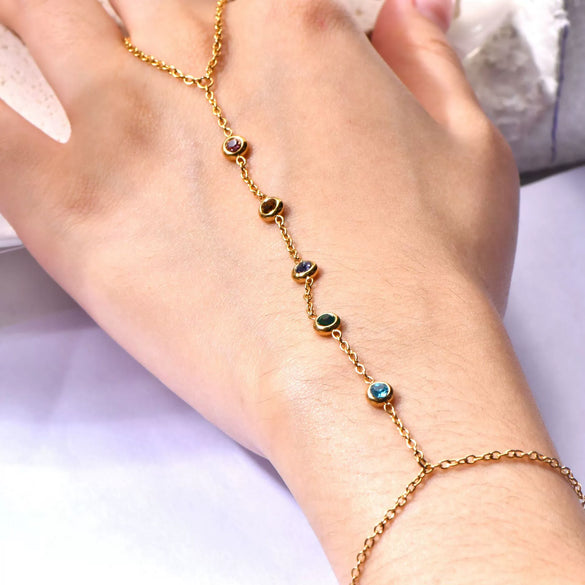 Wholesale Zircon Geometric Finger Chain Ring Hand Jewelry For Women