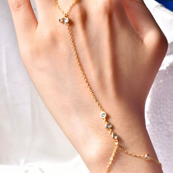 Wholesale Zircon Geometric Finger Chain Ring Hand Jewelry For Women