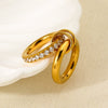 Wholesale Zircon Geometric Stainless Steel 18K Gold Plated Doublelayer Ring For Women Light Luxury Jewelry