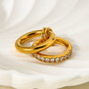 Wholesale Zircon Geometric Stainless Steel 18K Gold Plated Doublelayer Ring For Women Light Luxury Jewelry