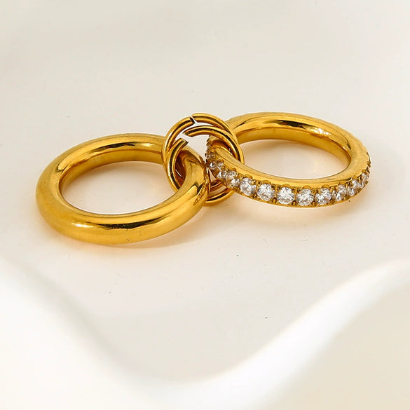 Wholesale Zircon Geometric Stainless Steel 18K Gold Plated Doublelayer Ring For Women Light Luxury Jewelry