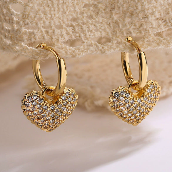 Wholesale Zircon Heart Earrings For Women Copper Geometric Simple Elegant