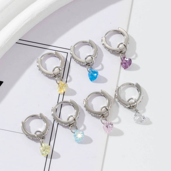 Wholesale Zircon Heartshaped Inlaid Pendant Earrings For Women Sweet Style