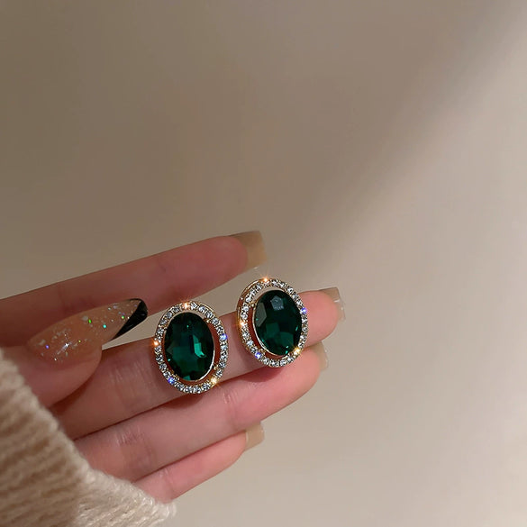 Wholesale Zircon Inlaid Geometric Silver Needle Round Bead Earrings For Women Gold Electroplated French Elegant Light Luxury Style