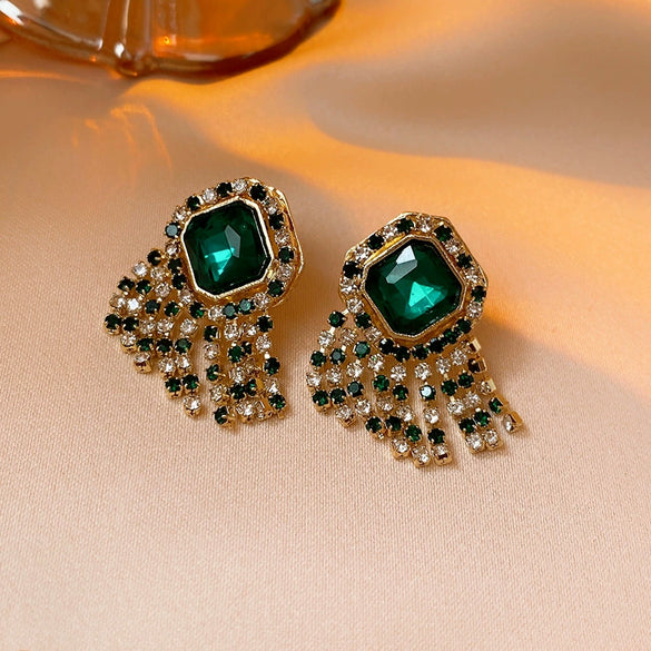 Wholesale Zircon Inlaid Geometric Silver Needle Round Bead Earrings For Women Gold Electroplated French Elegant Light Luxury Style