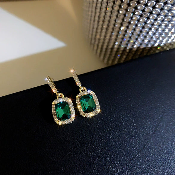 Wholesale Zircon Inlaid Geometric Silver Needle Round Bead Earrings For Women Gold Electroplated French Elegant Light Luxury Style