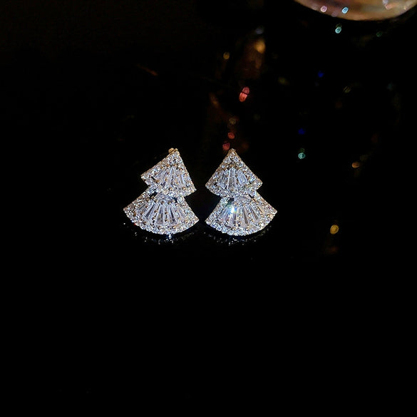 Wholesale Zircon Inlaid Triangle Fan Shaped Light Luxury Earrings For Women