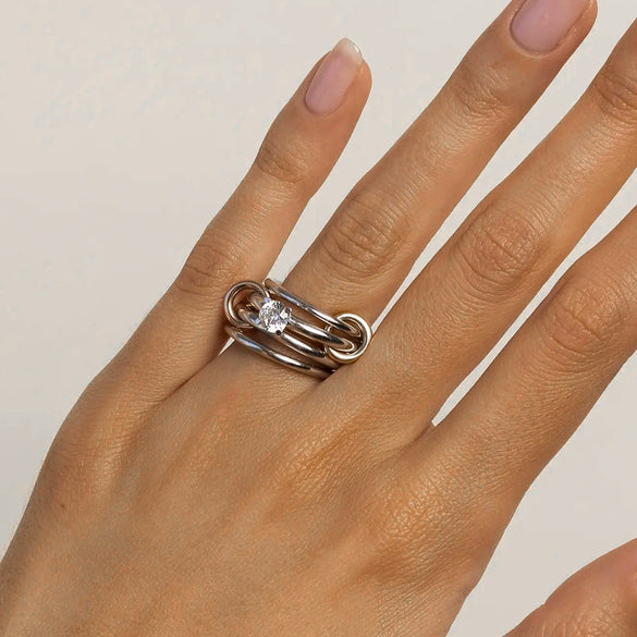 Wholesale Zircon Jewelry Stainless Steel Ring With Geometric Pattern Electroplated For Women