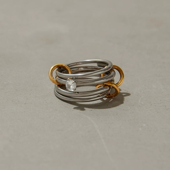 Wholesale Zircon Jewelry Stainless Steel Ring With Geometric Pattern Electroplated For Women