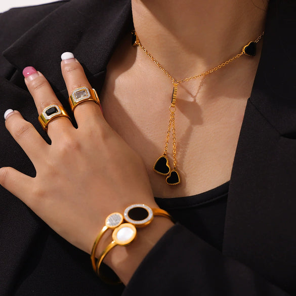 Wholesale Zircon Jewelry 316L Stainless Steel Goldplated With Love Bell Drops Pattern