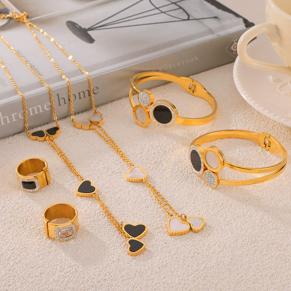 Wholesale Zircon Jewelry 316L Stainless Steel Goldplated With Love Bell Drops Pattern