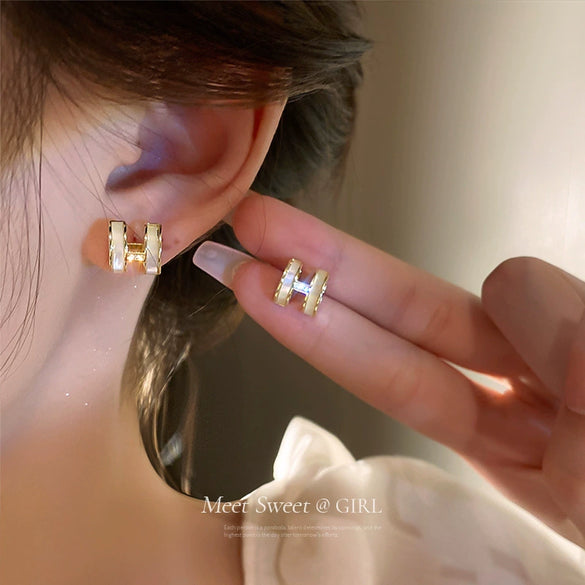 Wholesale Zircon Letter Earrings With Real Gold Electroplating Light Luxury Style