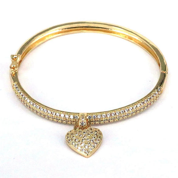 Wholesale Zircon Love Heart Geometric Adjustable Opening Bracelet With Micro Inlaid Full Diamond And Electroplating Treatment