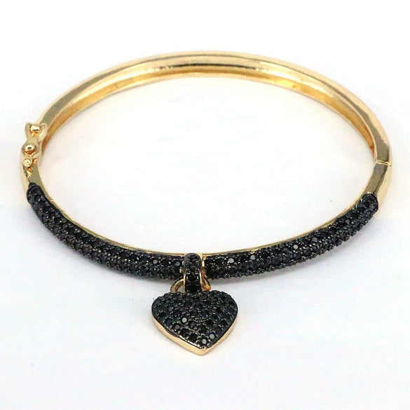 Wholesale Zircon Love Heart Geometric Adjustable Opening Bracelet With Micro Inlaid Full Diamond And Electroplating Treatment