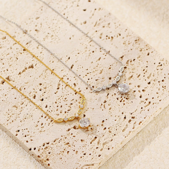 Wholesale Zircon Necklace 925 Silver Wave Styling Oshaped Chain Electroplated For Women