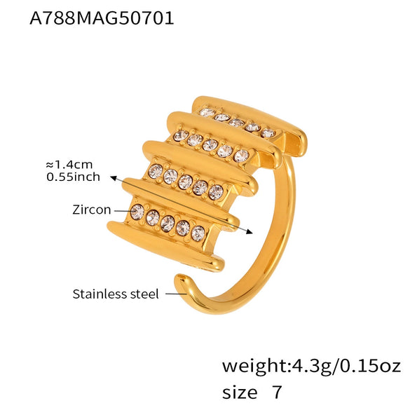 Wholesale Zircon Ring 316L Stainless Steel 18K Gold Geometric Microinlaid For Women Electroplating