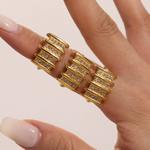 Wholesale Zircon Ring 316L Stainless Steel 18K Gold Geometric Microinlaid For Women Electroplating