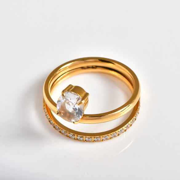 Wholesale Zircon Rings Stackable Light Luxury Style Titanium Steel 18K Gold Plated With Bow Shape