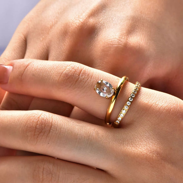 Wholesale Zircon Rings Stackable Light Luxury Style Titanium Steel 18K Gold Plated With Bow Shape