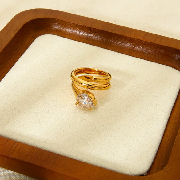 Wholesale Zirconia Snakeshaped Geometric Stainless Steel 18K Gold Plated Ring For Women