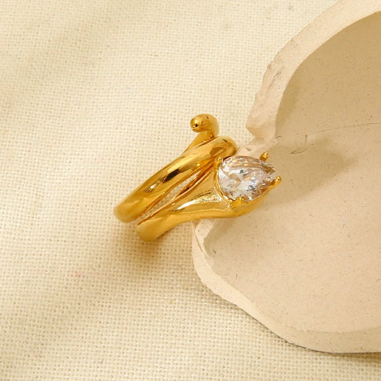 Wholesale Zirconia Snakeshaped Geometric Stainless Steel 18K Gold Plated Ring For Women