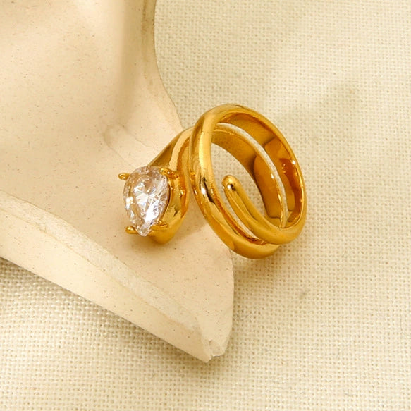 Wholesale Zirconia Snakeshaped Geometric Stainless Steel 18K Gold Plated Ring For Women