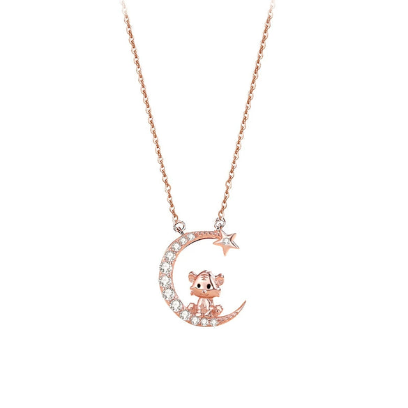Wholesale Zodiac Dragon Pendant Necklace In Sterling Silver With Rose Gold Electroplated Cross Clavicle Chain And Star Moon Design