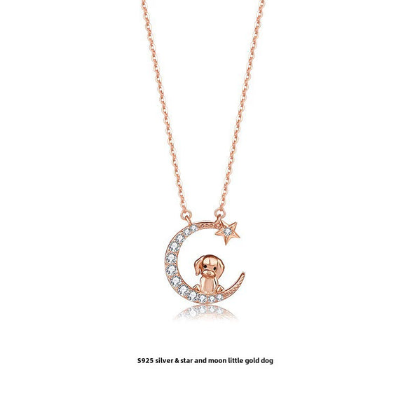 Wholesale Zodiac Dragon Pendant Necklace In Sterling Silver With Rose Gold Electroplated Cross Clavicle Chain And Star Moon Design