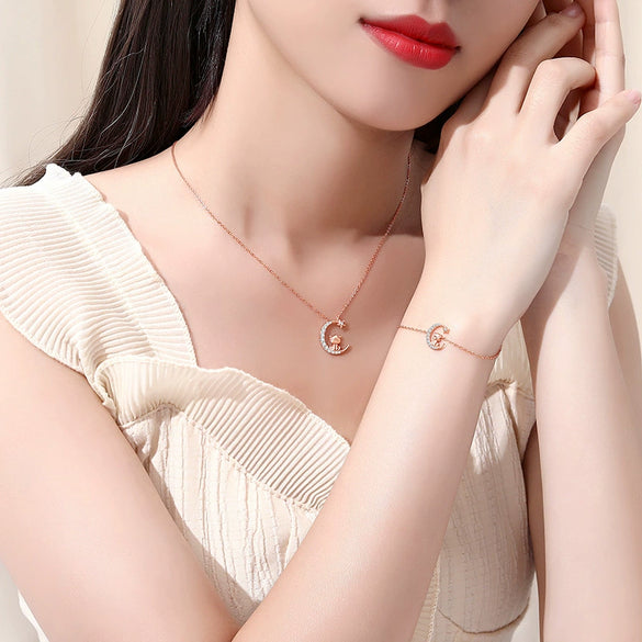 Wholesale Zodiac Dragon Pendant Necklace In Sterling Silver With Rose Gold Electroplated Cross Clavicle Chain And Star Moon Design
